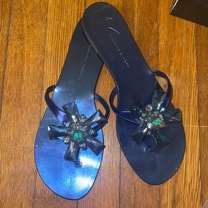 Giuseppe Zanotti METALLIC Blue Flat Sandal